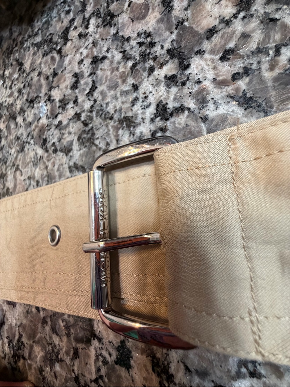 Michael Kors 2X Plus Size Fabric Beige Belt With Silver Tone Buckle
